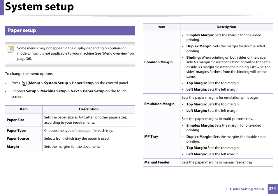 System setup, Paper setup | Samsung CLX-4195N-XAX User Manual | Page 274 / 423