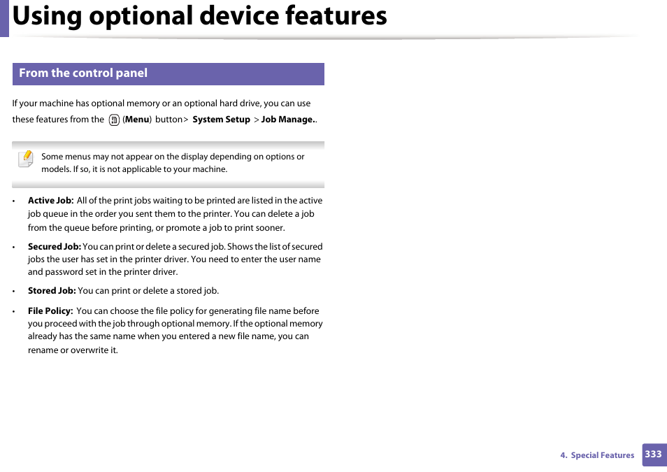 Using optional device features | Samsung CLX-4195N-XAX User Manual | Page 333 / 423