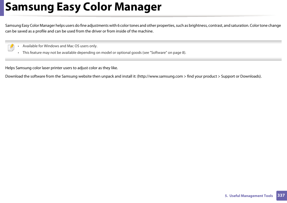Samsung easy color manager | Samsung CLX-4195N-XAX User Manual | Page 337 / 423