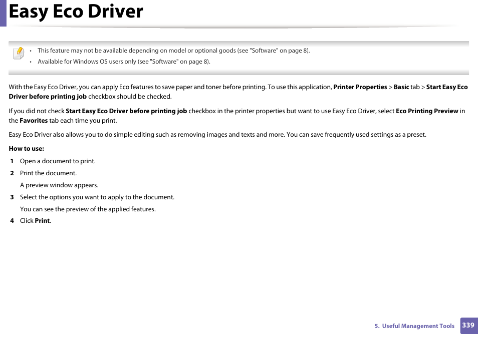 Easy eco driver | Samsung CLX-4195N-XAX User Manual | Page 339 / 423