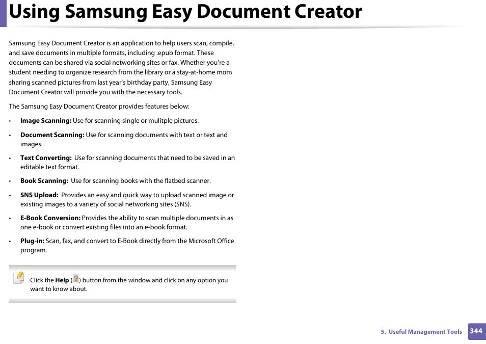 Using samsung easy document creator, Machine software (see, Using samsung easy document | Samsung CLX-4195N-XAX User Manual | Page 344 / 423