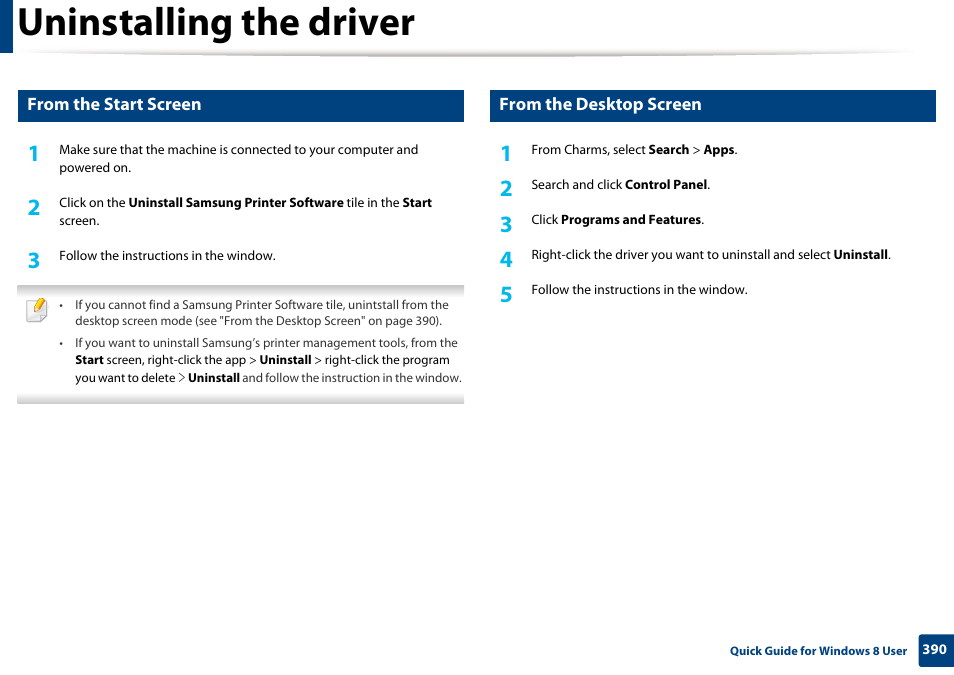Uninstalling the driver | Samsung CLX-4195N-XAX User Manual | Page 390 / 423