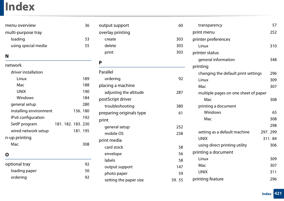 Index | Samsung CLX-4195N-XAX User Manual | Page 421 / 423