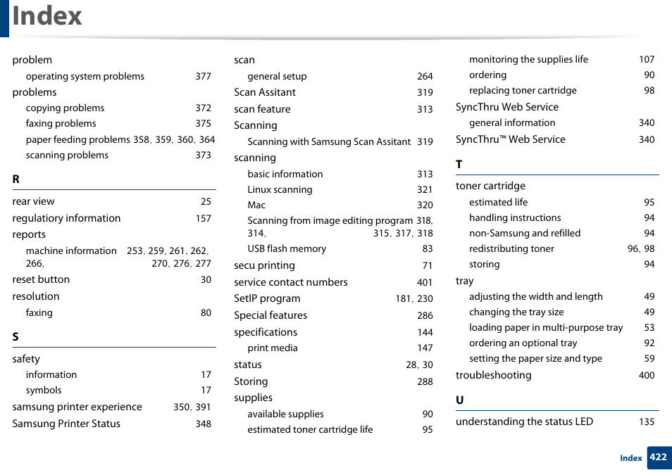 Index | Samsung CLX-4195N-XAX User Manual | Page 422 / 423