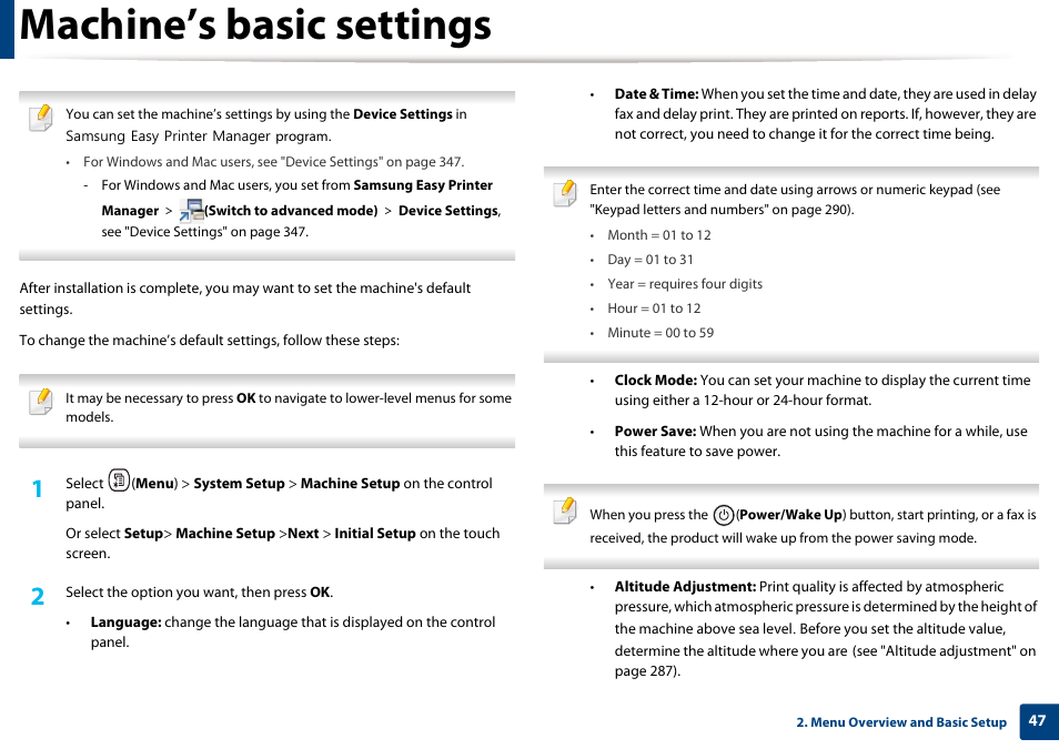 Machine’s basic settings | Samsung CLX-4195N-XAX User Manual | Page 47 / 423