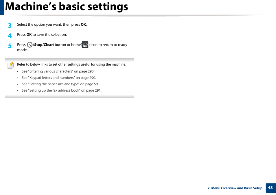 Machine’s basic settings | Samsung CLX-4195N-XAX User Manual | Page 48 / 423
