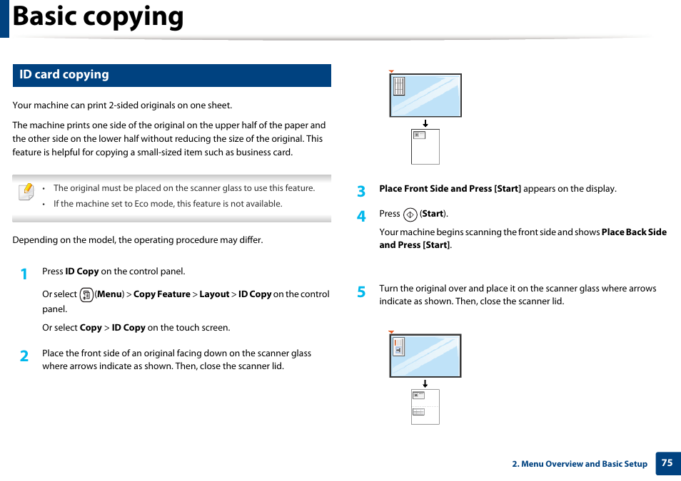 Basic copying, Id card copying | Samsung CLX-4195N-XAX User Manual | Page 75 / 423