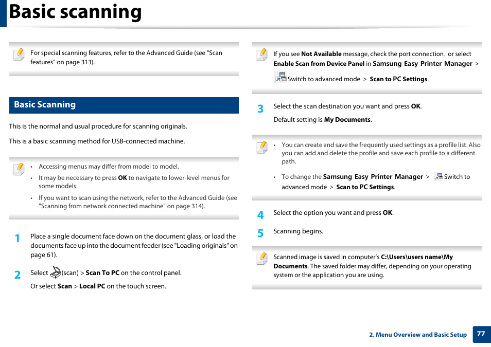 Basic scanning | Samsung CLX-4195N-XAX User Manual | Page 77 / 423
