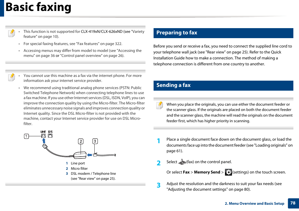 Basic faxing, Preparing to fax, Sending a fax | Samsung CLX-4195N-XAX User Manual | Page 78 / 423