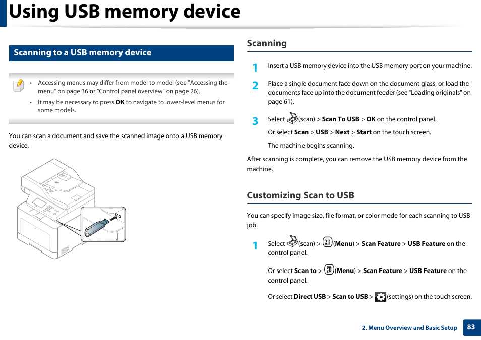 Scanning, Customizing scan to usb | Samsung CLX-4195N-XAX User Manual | Page 83 / 423