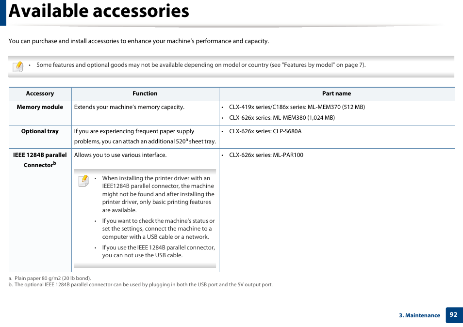 Available accessories | Samsung CLX-4195N-XAX User Manual | Page 92 / 423