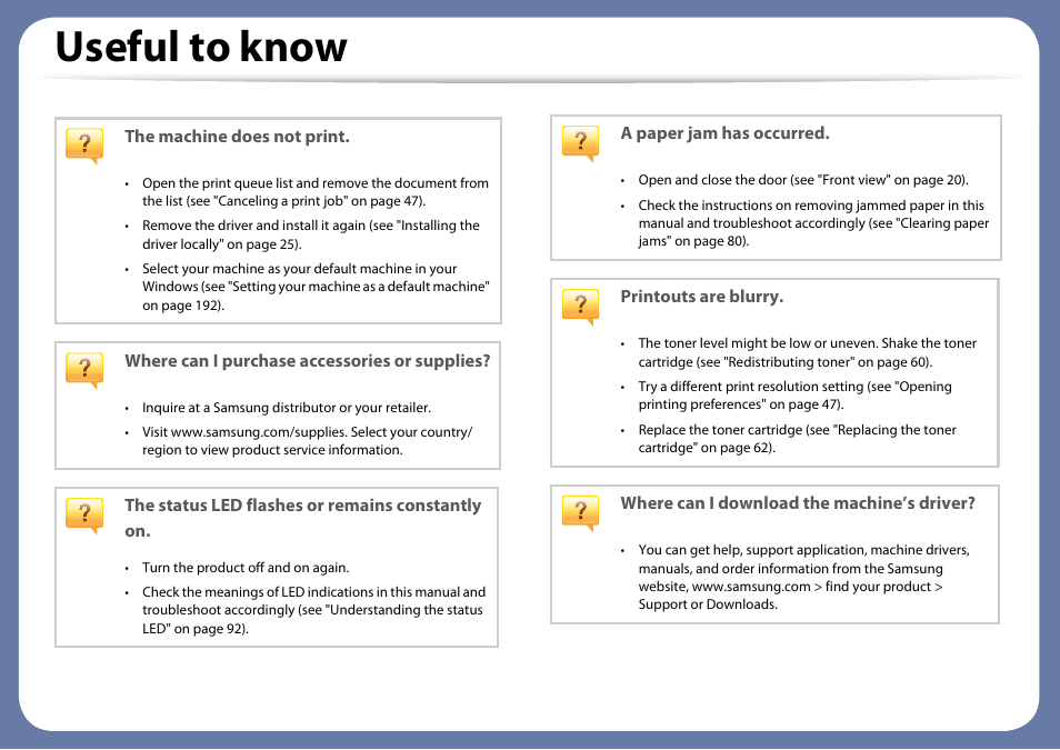 Useful to know | Samsung SL-M4020ND-TAA User Manual | Page 11 / 273