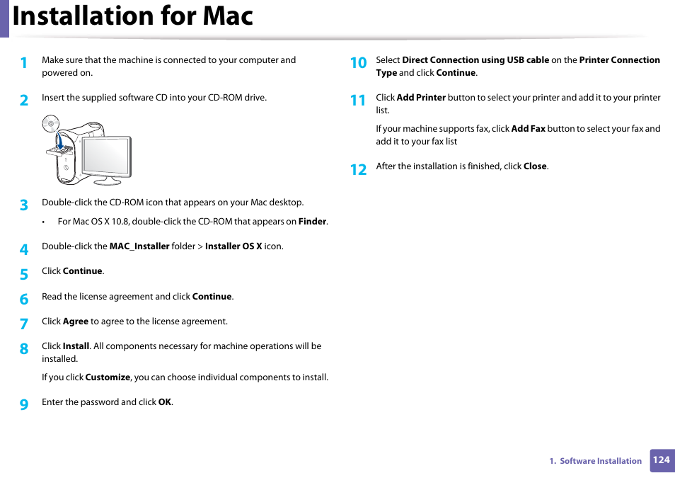 Installation for mac | Samsung SL-M4020ND-TAA User Manual | Page 124 / 273