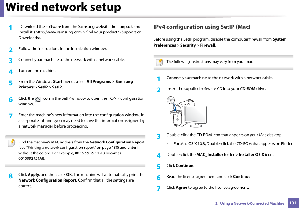 Wired network setup | Samsung SL-M4020ND-TAA User Manual | Page 131 / 273