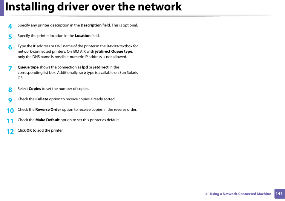 Installing driver over the network | Samsung SL-M4020ND-TAA User Manual | Page 141 / 273