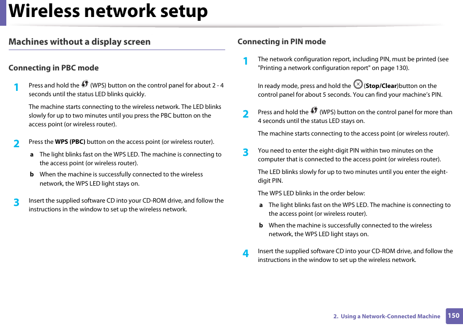 Wireless network setup | Samsung SL-M4020ND-TAA User Manual | Page 150 / 273