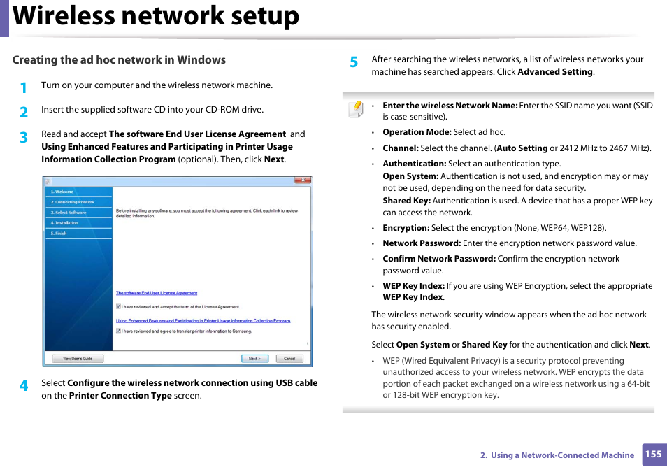 Wireless network setup | Samsung SL-M4020ND-TAA User Manual | Page 155 / 273