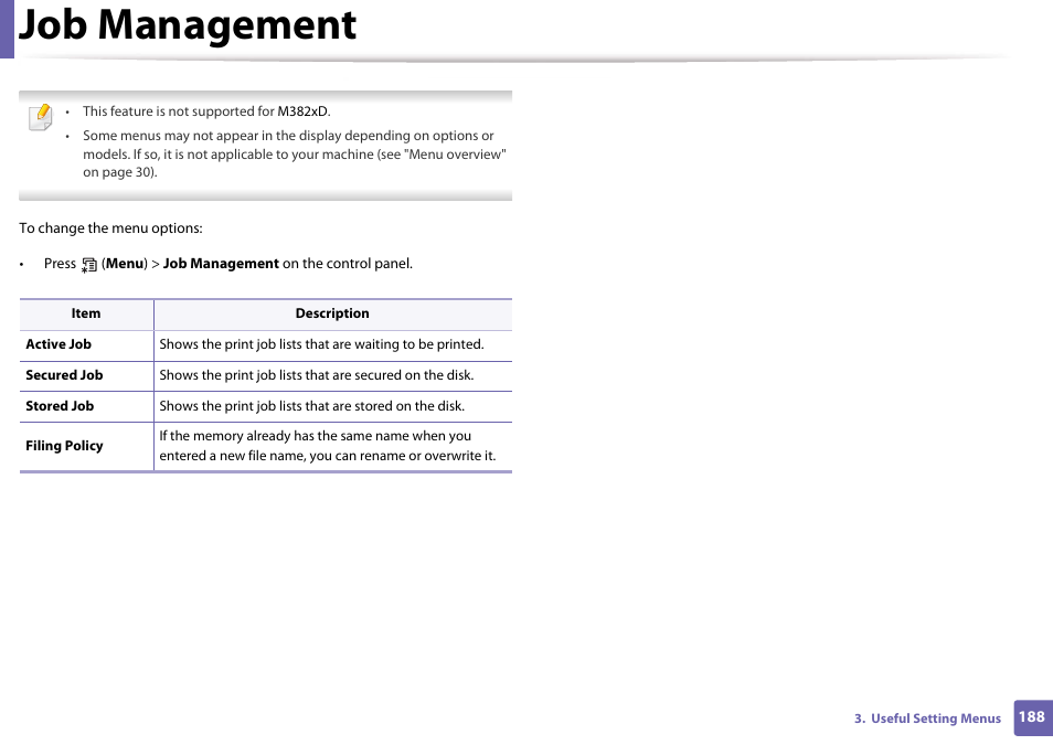 Job management | Samsung SL-M4020ND-TAA User Manual | Page 188 / 273