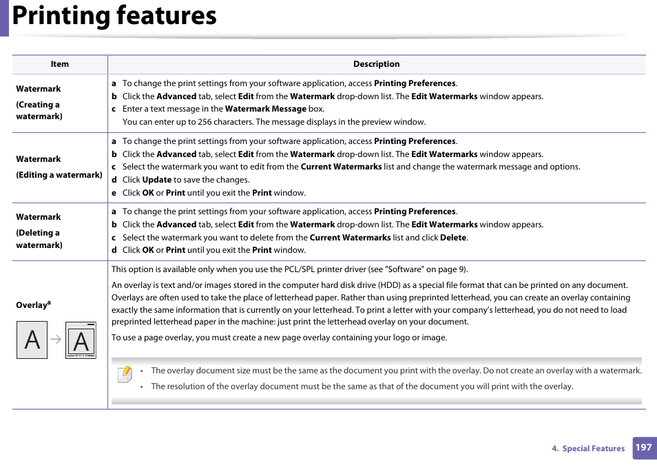 Printing features | Samsung SL-M4020ND-TAA User Manual | Page 197 / 273
