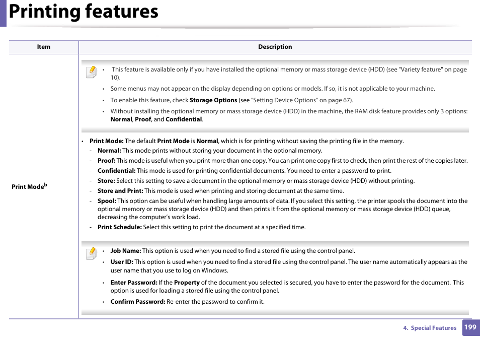 Printing features | Samsung SL-M4020ND-TAA User Manual | Page 199 / 273