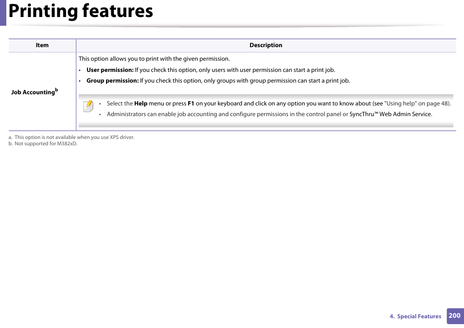 Printing features | Samsung SL-M4020ND-TAA User Manual | Page 200 / 273