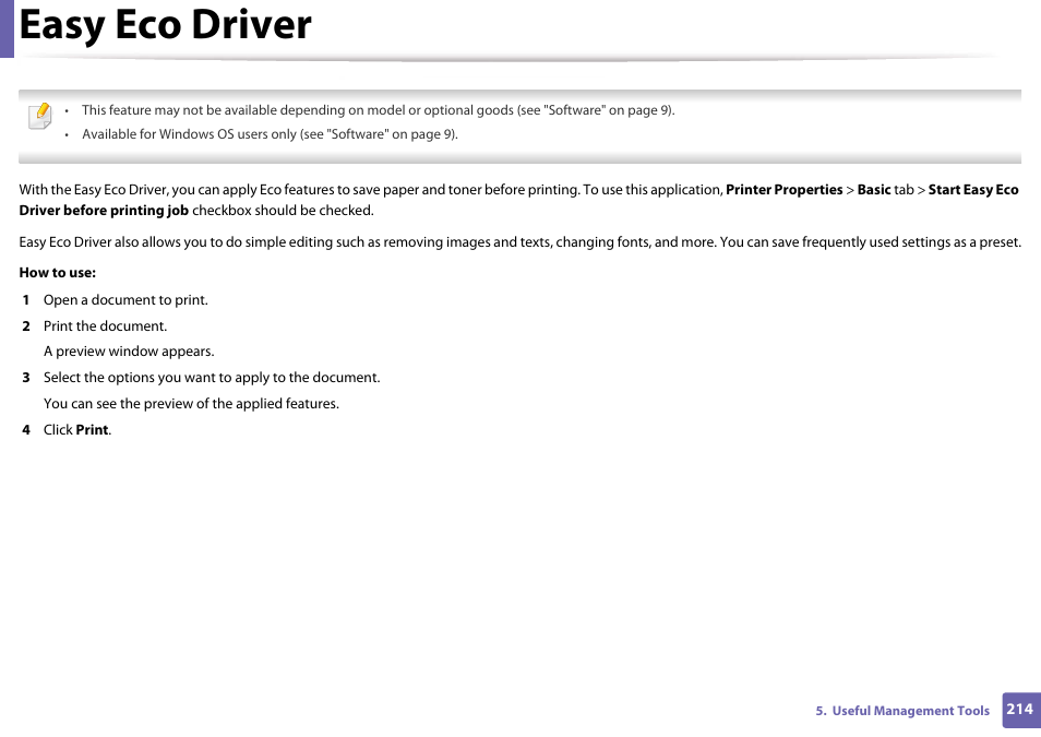 Easy eco driver | Samsung SL-M4020ND-TAA User Manual | Page 214 / 273