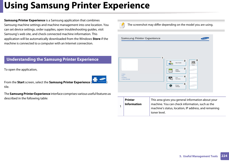 Using samsung printer experience, Understanding the samsung printer experience | Samsung SL-M4020ND-TAA User Manual | Page 224 / 273