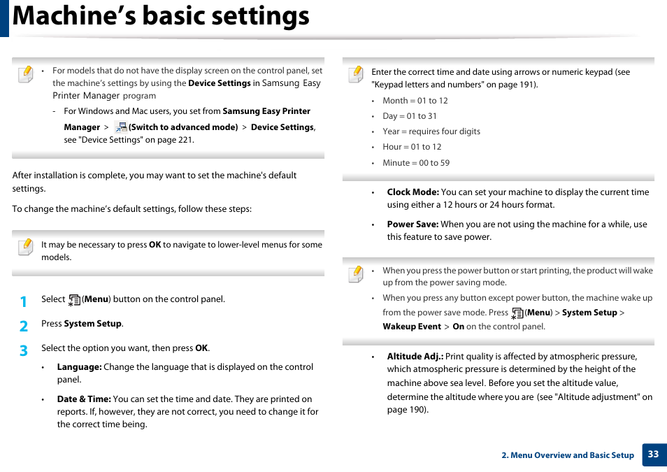 Machine’s basic settings | Samsung SL-M4020ND-TAA User Manual | Page 33 / 273