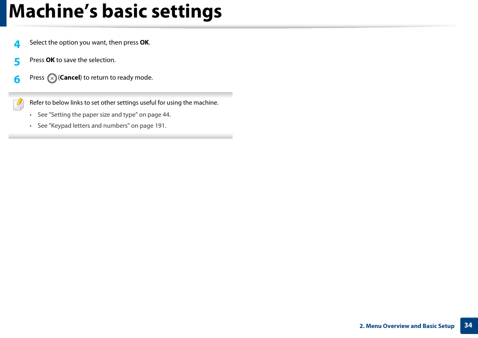 Machine’s basic settings | Samsung SL-M4020ND-TAA User Manual | Page 34 / 273
