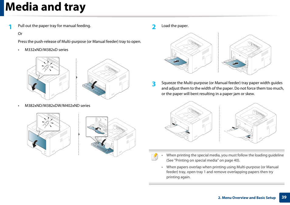 Media and tray | Samsung SL-M4020ND-TAA User Manual | Page 39 / 273