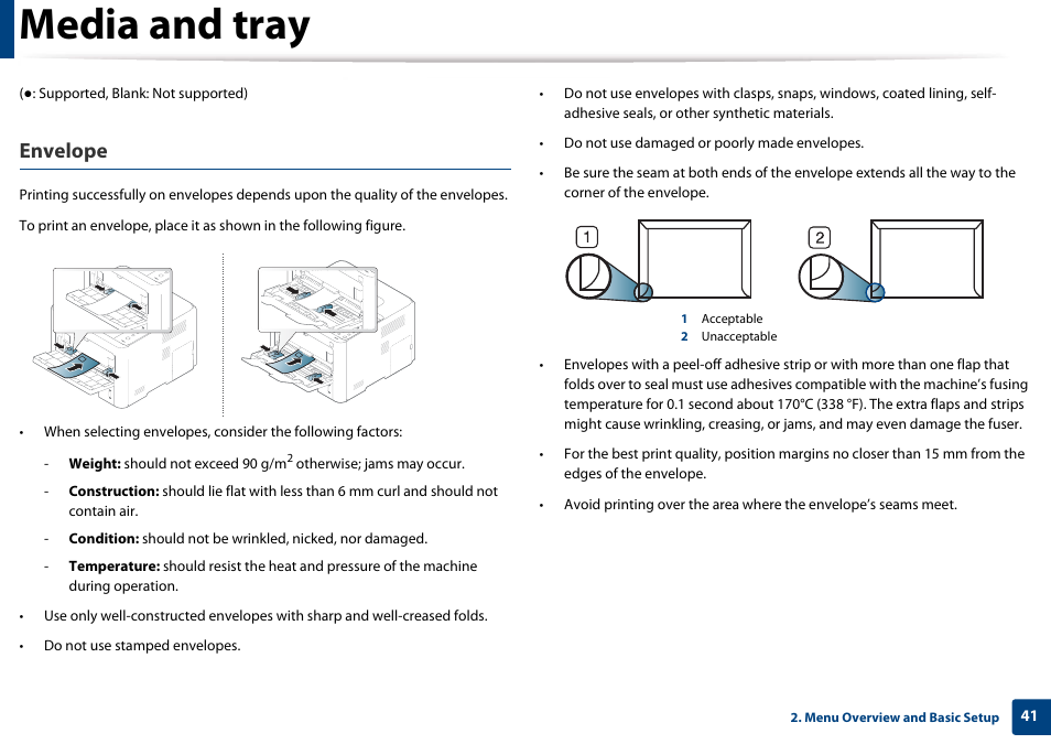 Media and tray, Envelope | Samsung SL-M4020ND-TAA User Manual | Page 41 / 273