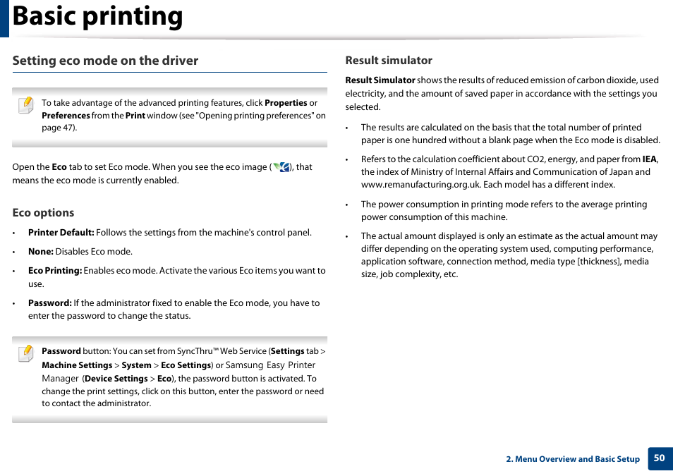 Basic printing, Setting eco mode on the driver | Samsung SL-M4020ND-TAA User Manual | Page 50 / 273