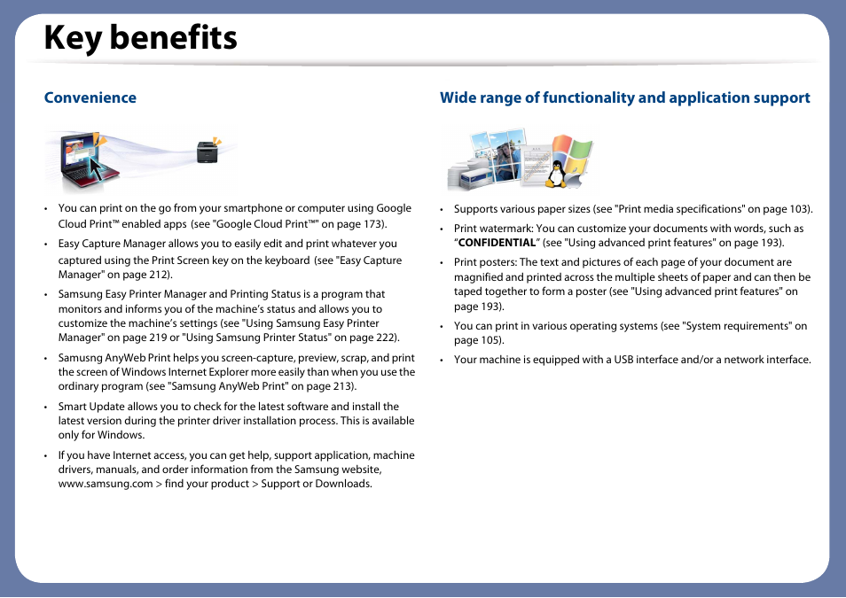 Key benefits, Convenience | Samsung SL-M4020ND-TAA User Manual | Page 6 / 273