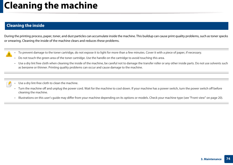 Cleaning the inside, Cleaning the machine | Samsung SL-M4020ND-TAA User Manual | Page 74 / 273