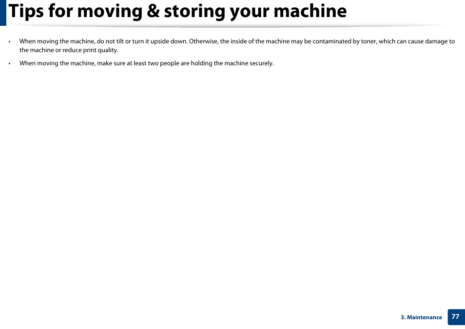 Tips for moving & storing your machine | Samsung SL-M4020ND-TAA User Manual | Page 77 / 273