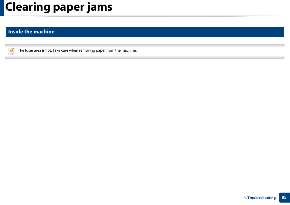 Inside the machine, Clearing paper jams | Samsung SL-M4020ND-TAA User Manual | Page 85 / 273