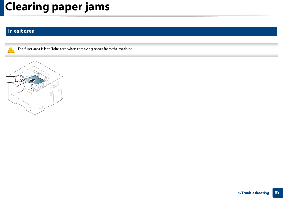 In exit area, Clearing paper jams | Samsung SL-M4020ND-TAA User Manual | Page 88 / 273