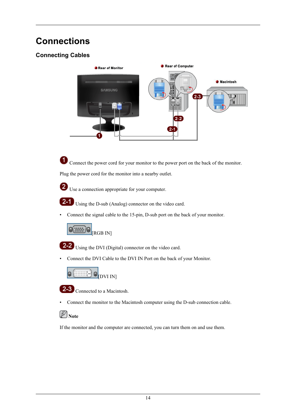 Connections, Connecting cables | Samsung LS22TWHSUV-ZA User Manual | Page 15 / 96