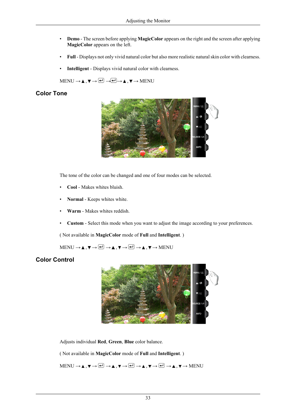 Color tone, Color control | Samsung LS22TWHSUV-ZA User Manual | Page 34 / 96