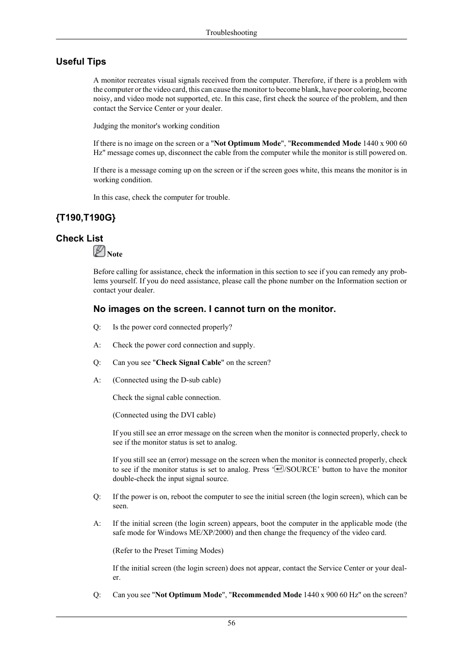 Useful tips, T190,t190g} check list | Samsung LS22TWHSUV-ZA User Manual | Page 57 / 96