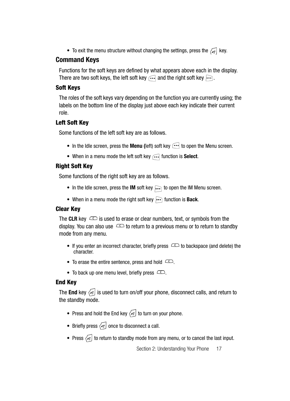 Command keys | Samsung SGH-C417ZDACIN User Manual | Page 17 / 109