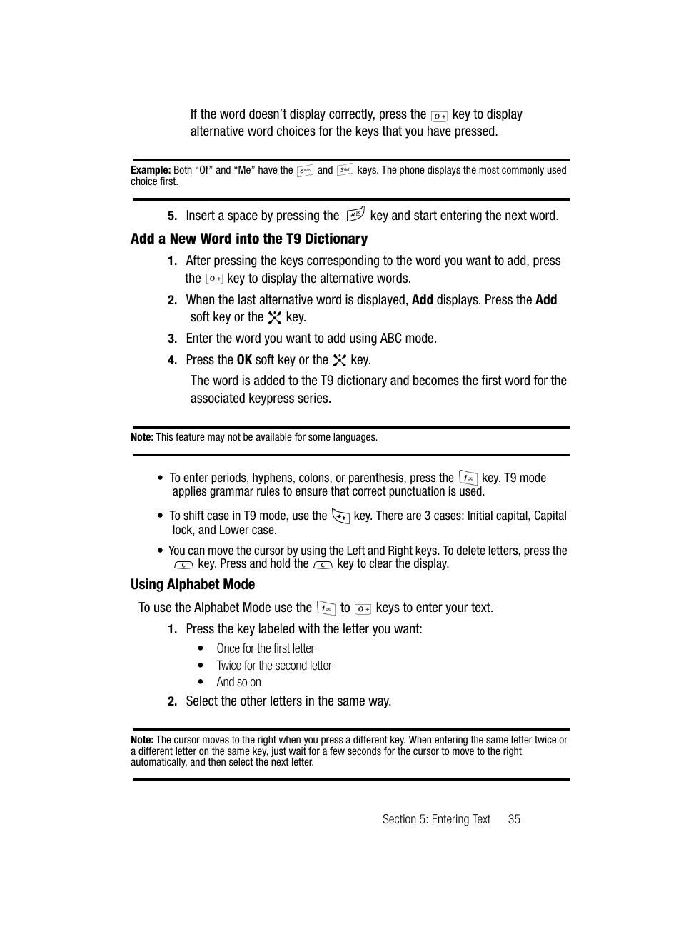 Using alphabet mode | Samsung SGH-C417ZDACIN User Manual | Page 35 / 109