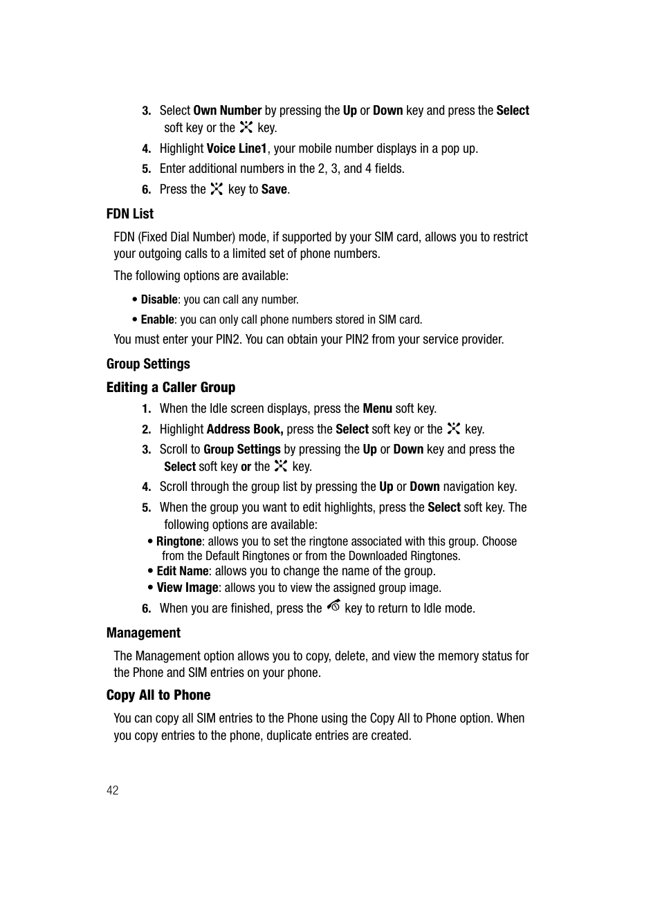 Fdn list group settings management | Samsung SGH-C417ZDACIN User Manual | Page 42 / 109