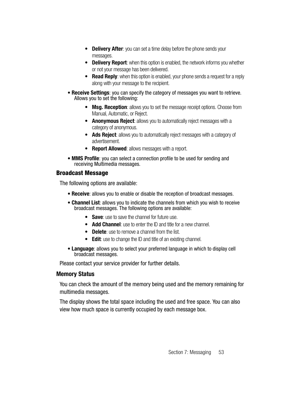 Memory status | Samsung SGH-C417ZDACIN User Manual | Page 53 / 109