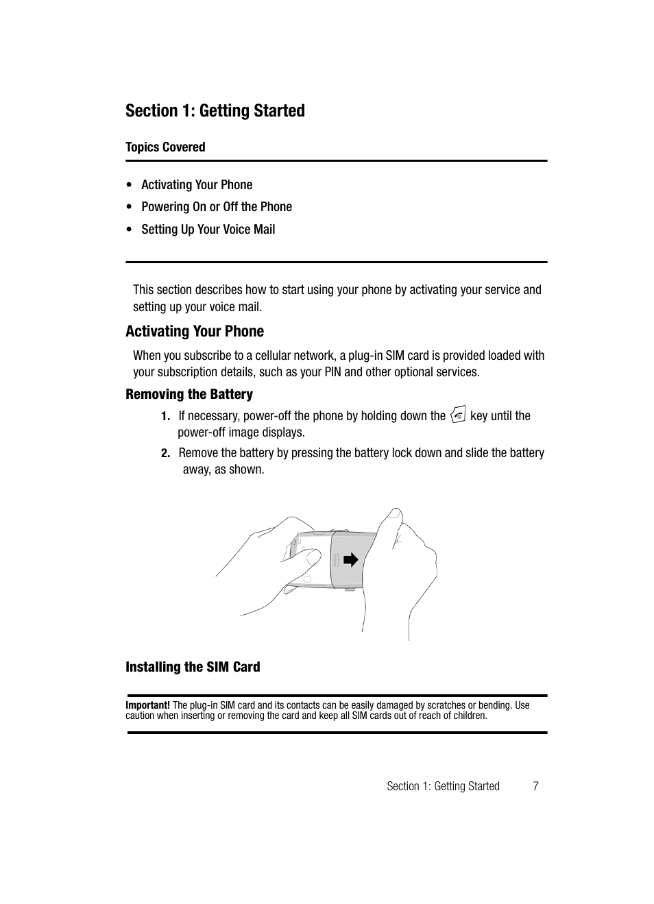 Section 1: getting started, Activating your phone | Samsung SGH-C417ZDACIN User Manual | Page 7 / 109