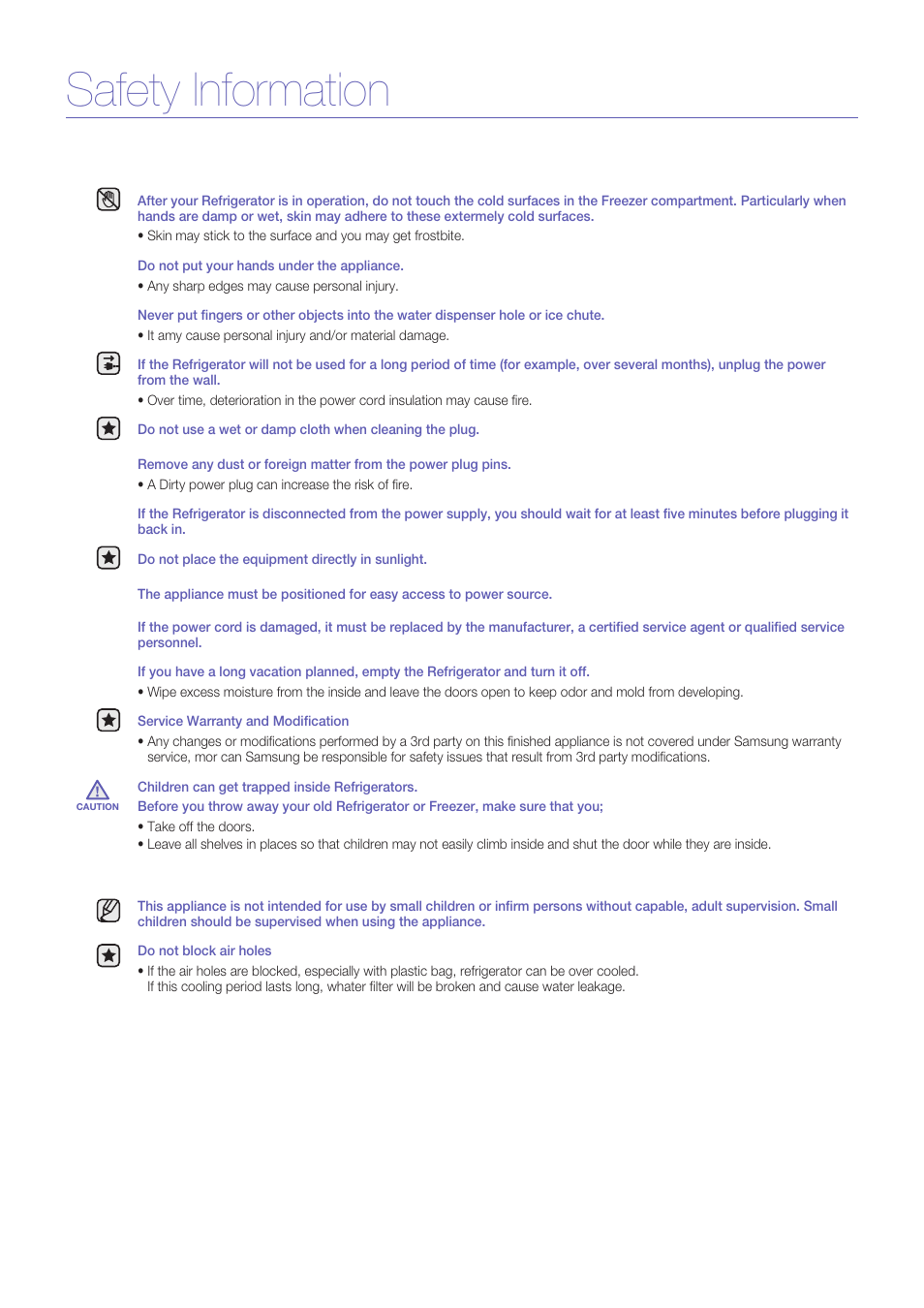 Safety information | Samsung RF267ACRS-XAA User Manual | Page 4 / 9