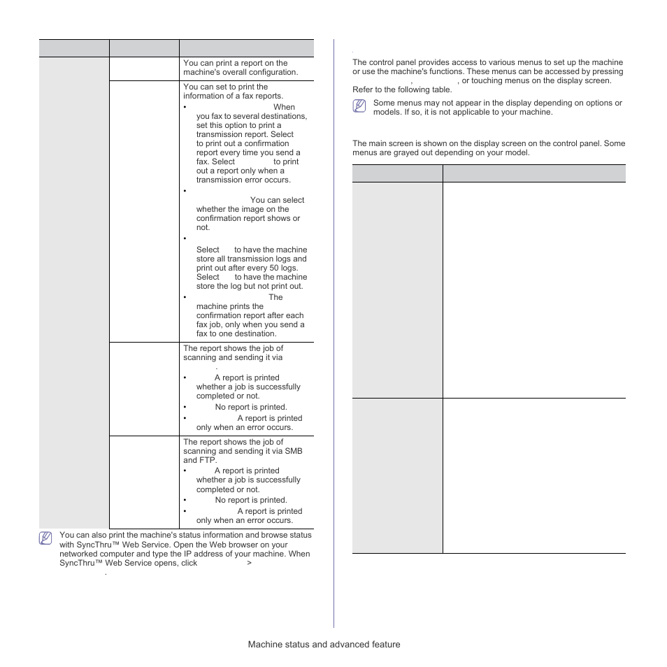 Menu overview, Main screen | Samsung SCX-5835FN-XAR User Manual | Page 104 / 147