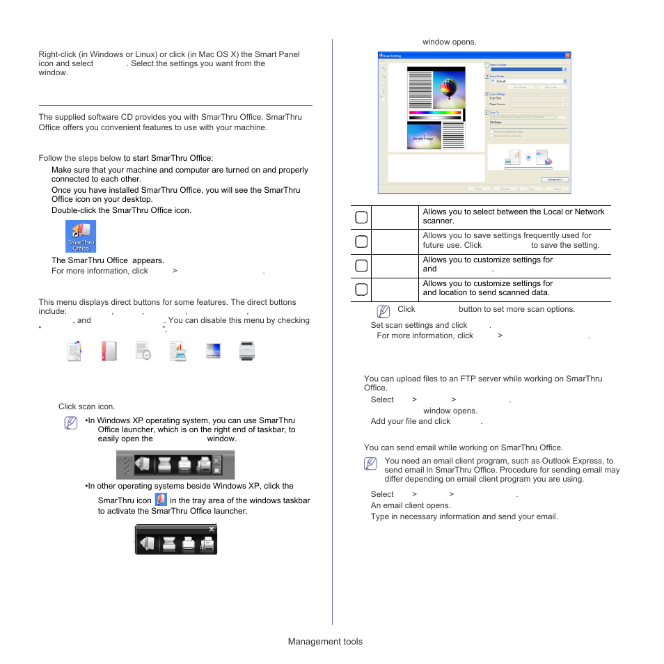 Smarthru office, Changing the smart panel program settings, Starting smarthru office | Quick start guide, Using smarthru office | Samsung SCX-5835FN-XAR User Manual | Page 108 / 147