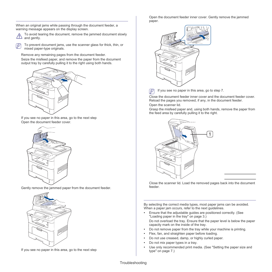 Clearing original document jams, Tips for avoiding paper jams | Samsung SCX-5835FN-XAR User Manual | Page 116 / 147