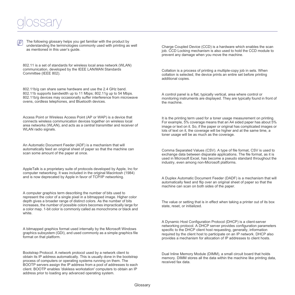 Glossary | Samsung SCX-5835FN-XAR User Manual | Page 143 / 147